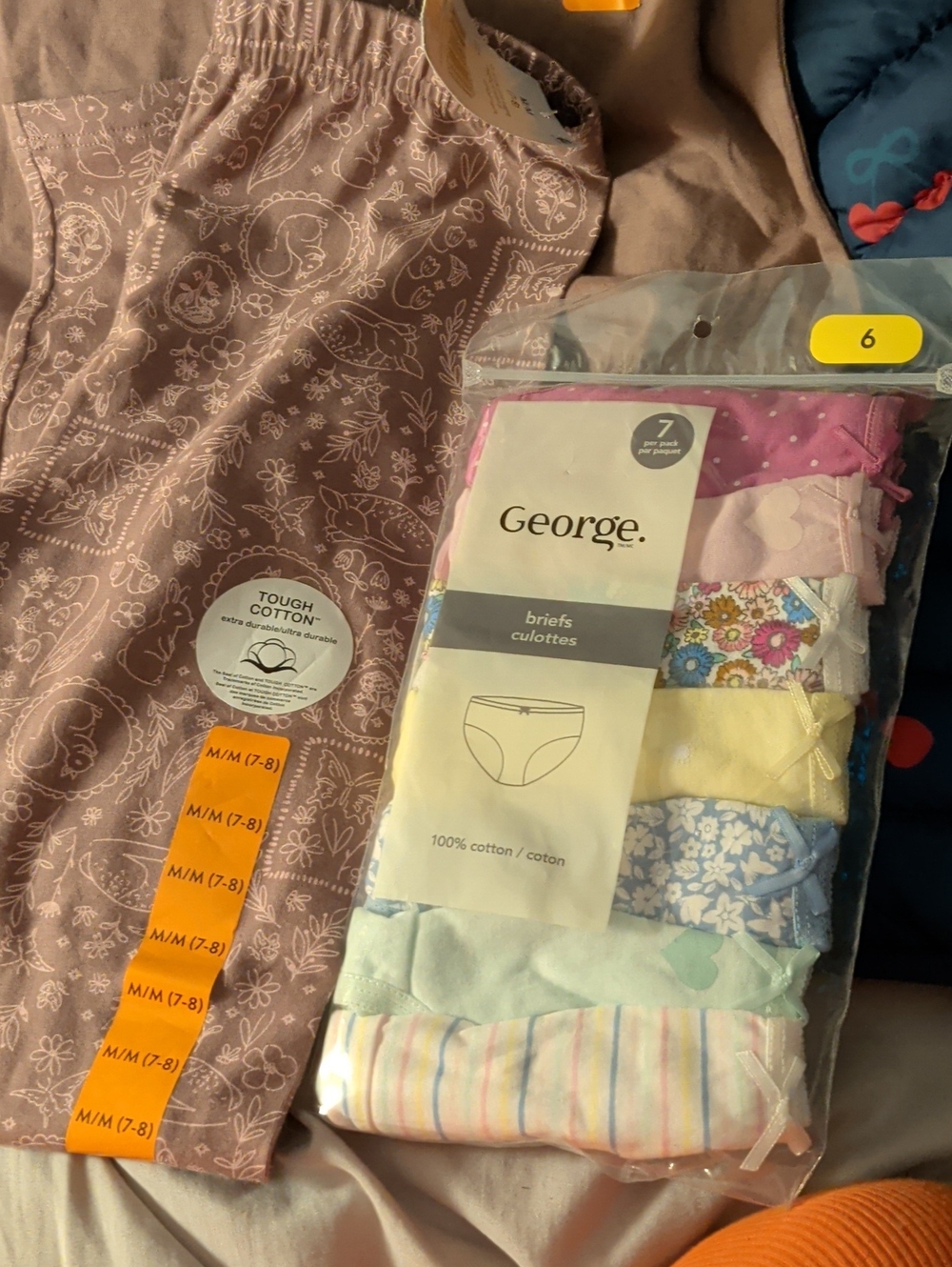 George Girls' Pastel Briefs Pack - Pink, Yellow, Blue, Cream A Size 7/8 Brown Le